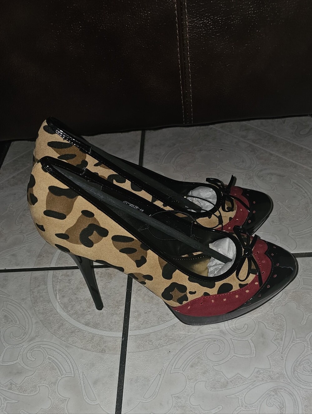 Leopard Print Red Accent High Heel Pumps - Women's Fashion